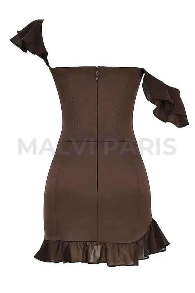 DIONNE ESPRESSO RUFFLE CORSET MINI DRESS - Brown - MALVI PARISMALVI PARIS