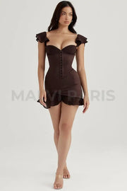 DIONNE ESPRESSO RUFFLE CORSET MINI DRESS - Brown - MALVI PARISMALVI PARIS