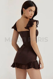 DIONNE ESPRESSO RUFFLE CORSET MINI DRESS - Brown - MALVI PARISMALVI PARIS