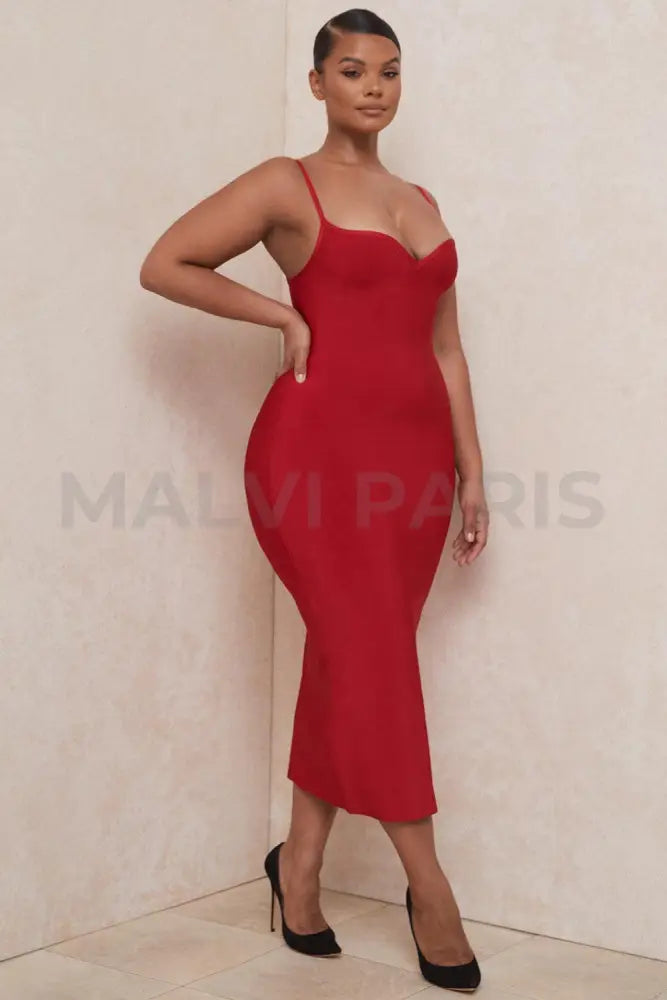 DOMENICA Sweetheart Neckline Bandage Maxi long Dress - Red - MALVI PARISMALVI PARIS