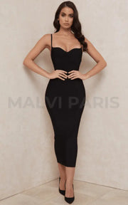 DOMENICA Sweetheart Neckline Bandage midi long Dress - Black - MALVI PARISMALVI PARIS