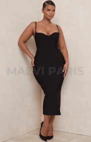 DOMENICA Sweetheart Neckline Bandage midi long Dress - Black - MALVI PARISMALVI PARIS