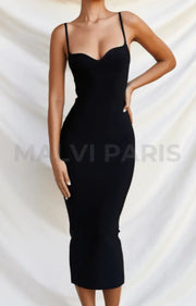 DOMENICA Sweetheart Neckline Bandage midi long Dress - Black - MALVI PARISMALVI PARIS