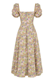 Tallulah Peony Print Floral Puff Sleeve Maxi / Midi Dress - Beige Dresses