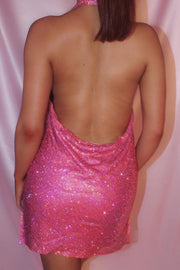 ELANI Low Back Diamante Mesh Mini Dress - Pink - MALVI PARISMALVI PARIS