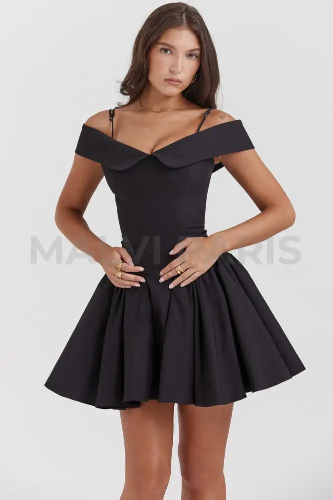 ELIDA BLACK OFF SHOULDER MINI DRESS - Black - MALVI PARISMALVI PARIS