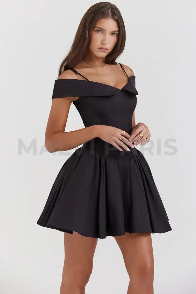 ELIDA BLACK OFF SHOULDER MINI DRESS - Black - MALVI PARISMALVI PARIS