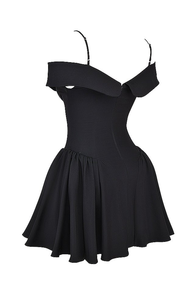 ELIDA BLACK OFF SHOULDER MINI DRESS   - Black