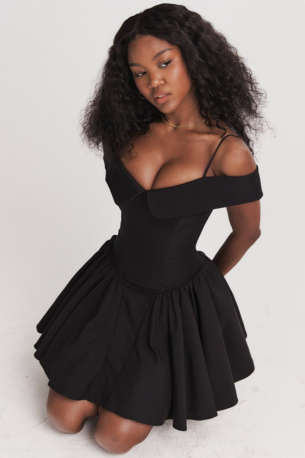 ELIDA BLACK OFF SHOULDER MINI DRESS   - Black