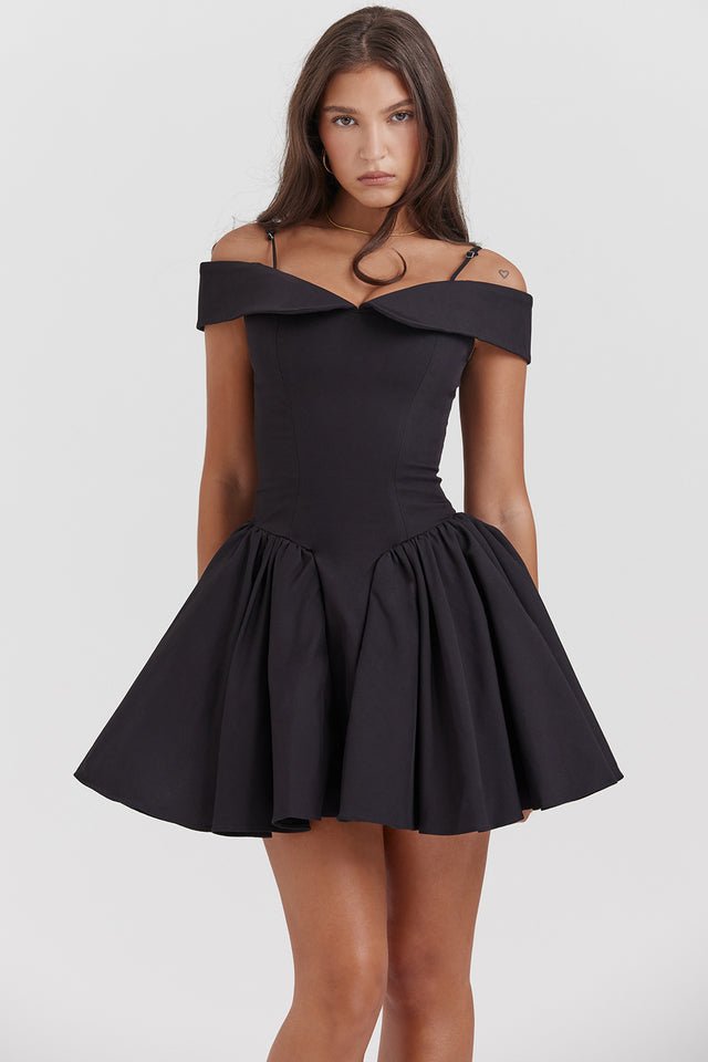 ELIDA BLACK OFF SHOULDER MINI DRESS   - Black