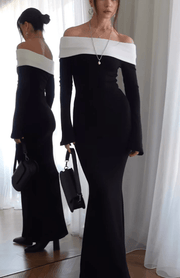 EMILION BLACK CLASSY OFF SHOULDER MAXI DRESS - Black - MALVI PARISMALVI PARIS