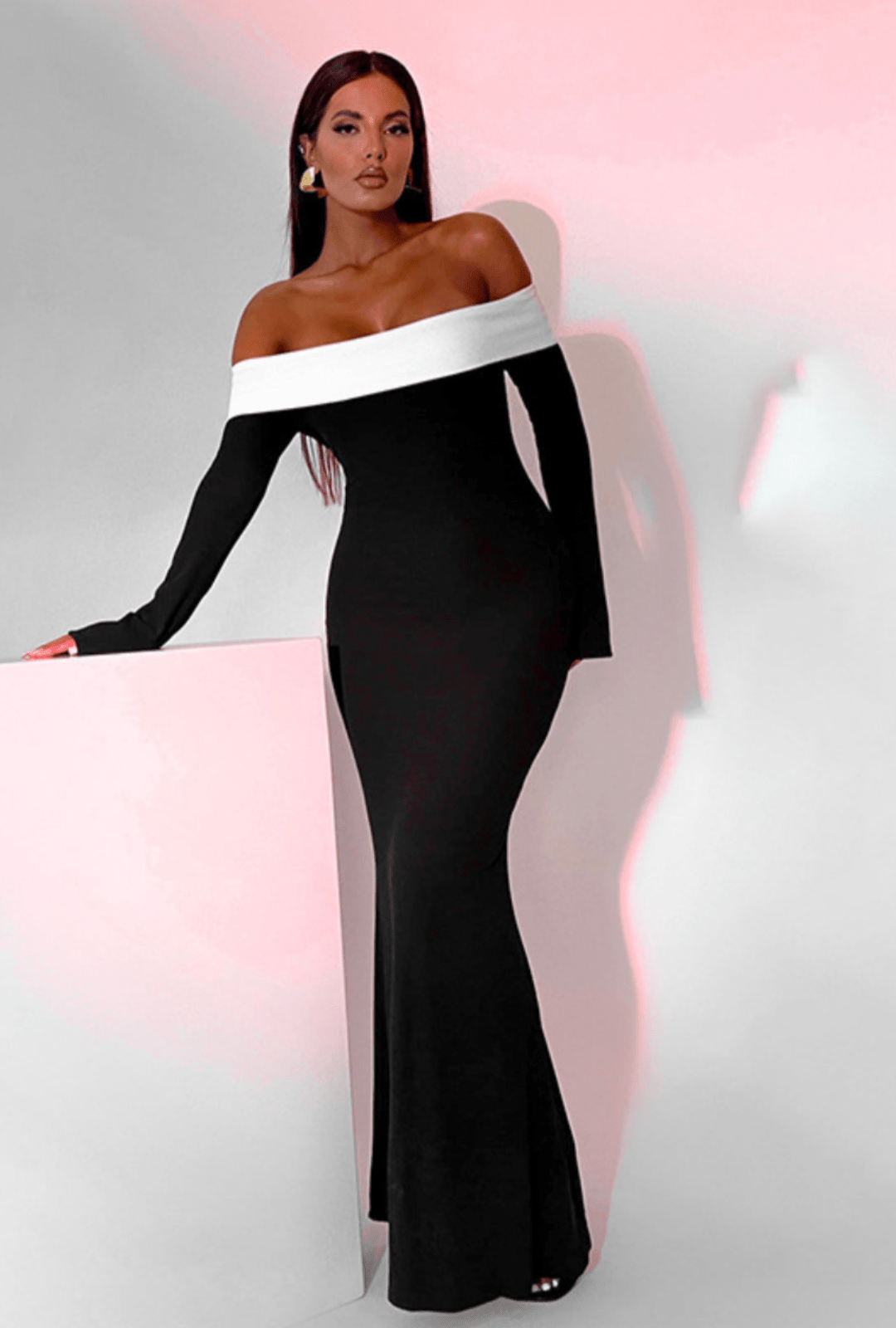 EMILION BLACK CLASSY OFF SHOULDER  MAXI DRESS - Black