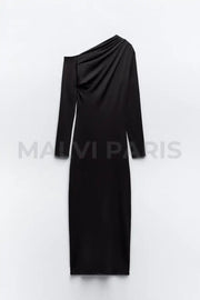 EVA LONG ASYMMETRIC POLYAMIDE MAXI DRESS -Black - MALVI PARISMALVI PARIS