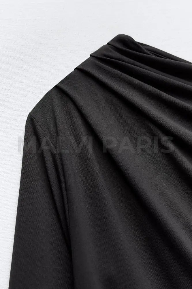 EVA LONG ASYMMETRIC POLYAMIDE MAXI DRESS -Black - MALVI PARISMALVI PARIS