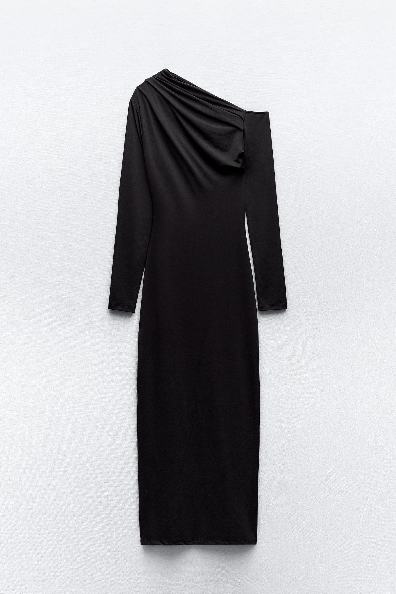 EVA LONG ASYMMETRIC POLYAMIDE MAXI DRESS -Black