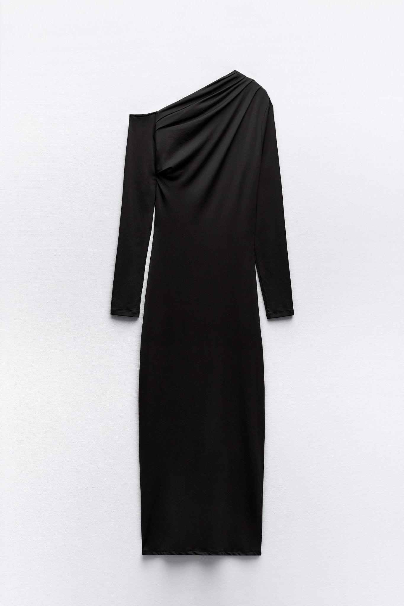 EVA LONG ASYMMETRIC POLYAMIDE MAXI DRESS -Black