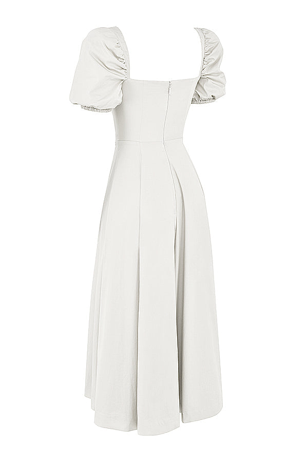 TALLULAH WHITE PUFF SLEEVE MIDI DRESS  - White