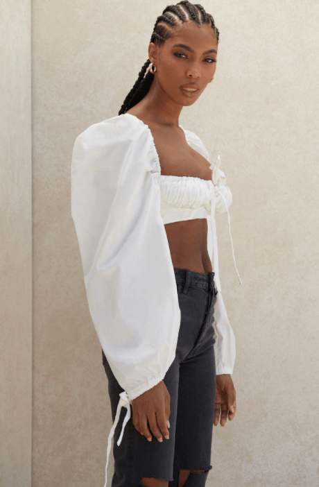 STELLA WHITE BALLOON SLEEVE CORSET TOP - White