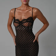 Freya Lace Mesh Maxi Dress - Black Party Dress