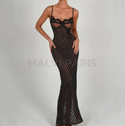 Freya Lace Mesh Maxi Dress - Black Party Dress