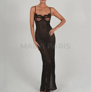 Freya Lace Mesh Maxi Dress - Black Party Dress