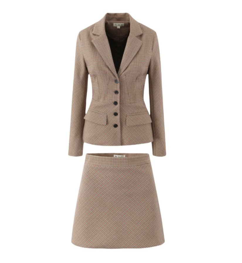 Nerida Brown Puppytooth A-Line Mini Skirt and blazer set - Brown