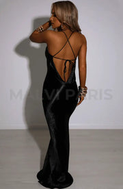 GIO Satin Backless Cut Out Maxi Dress - Black - MALVI PARIS