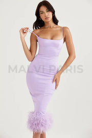 Helena Orchid Satin Midi Dress - Purple