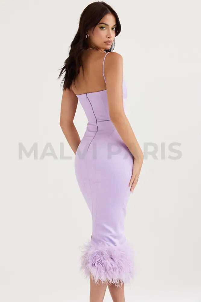 Helena Orchid Satin Midi Dress - Purple