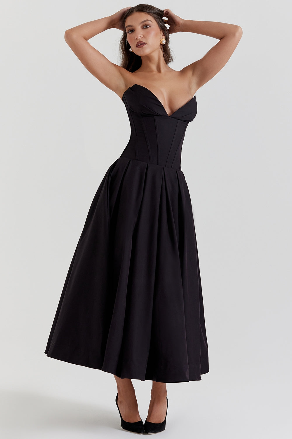 Lady Black Strapless Midi Dress - Black