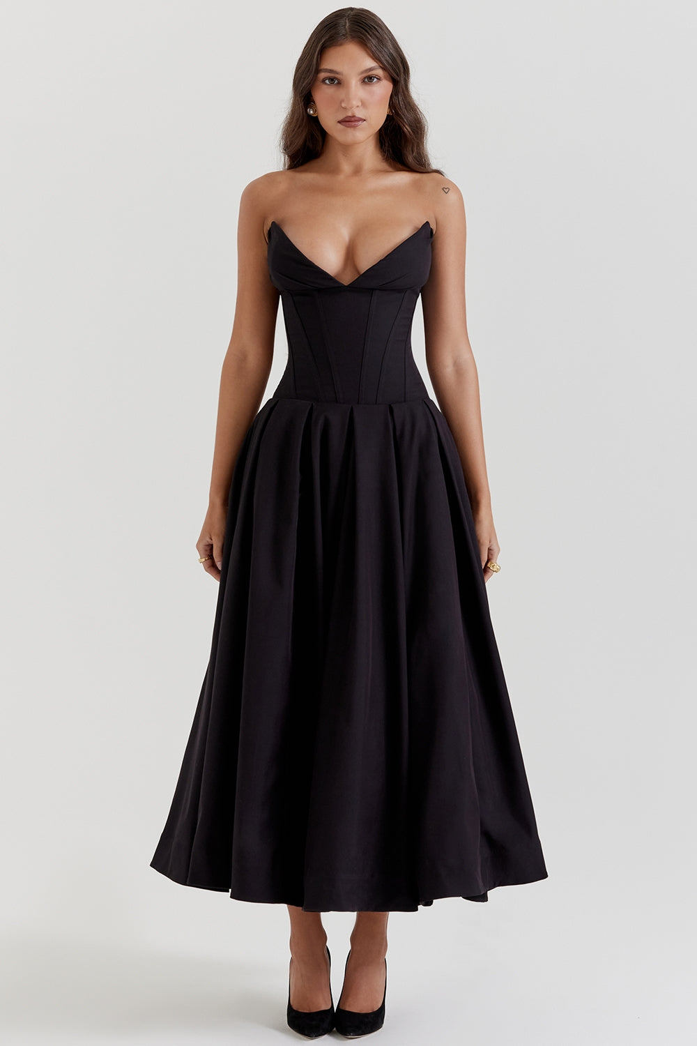 Lady Black Strapless Midi Dress - Black