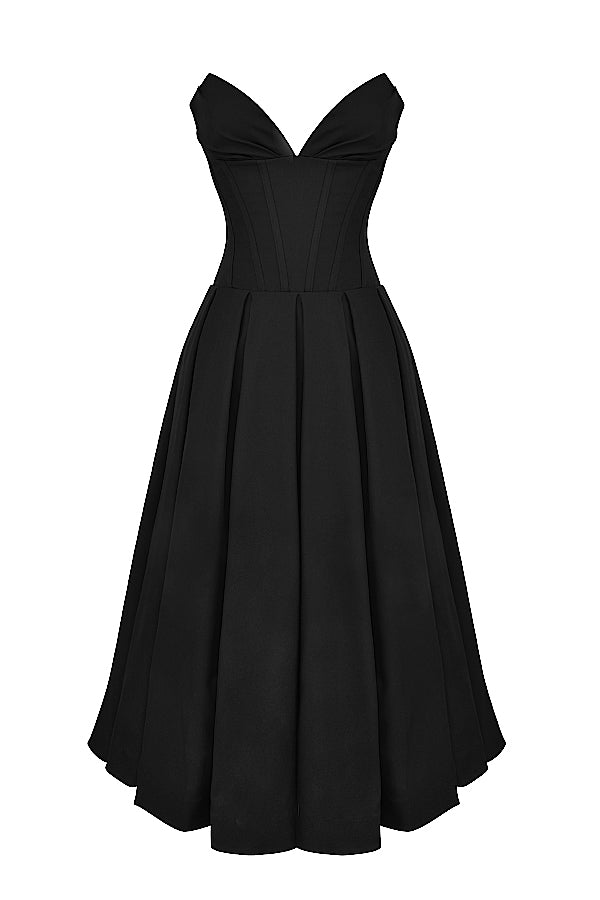 Lady Black Strapless Midi Dress - Black