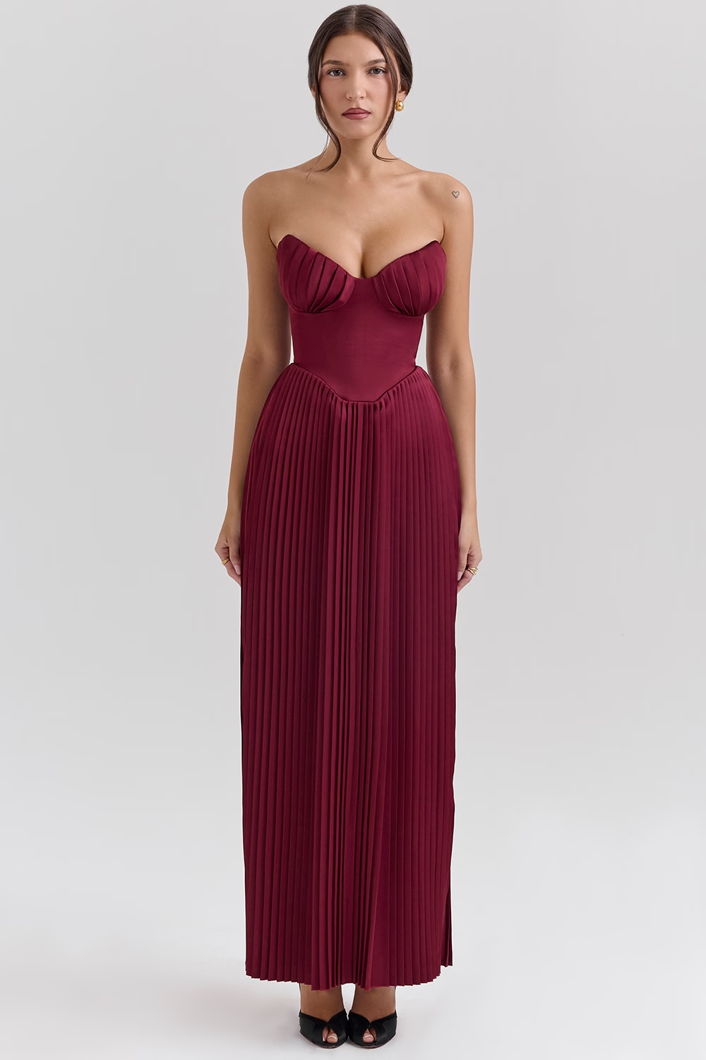 Marcella - Berry Pleated Georgette Maxi Dress - RED