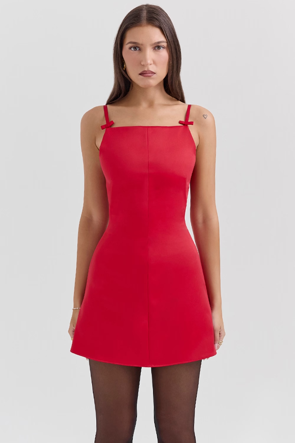 Dainty Scarlet Square Neck A-Line Mini Dress - Red