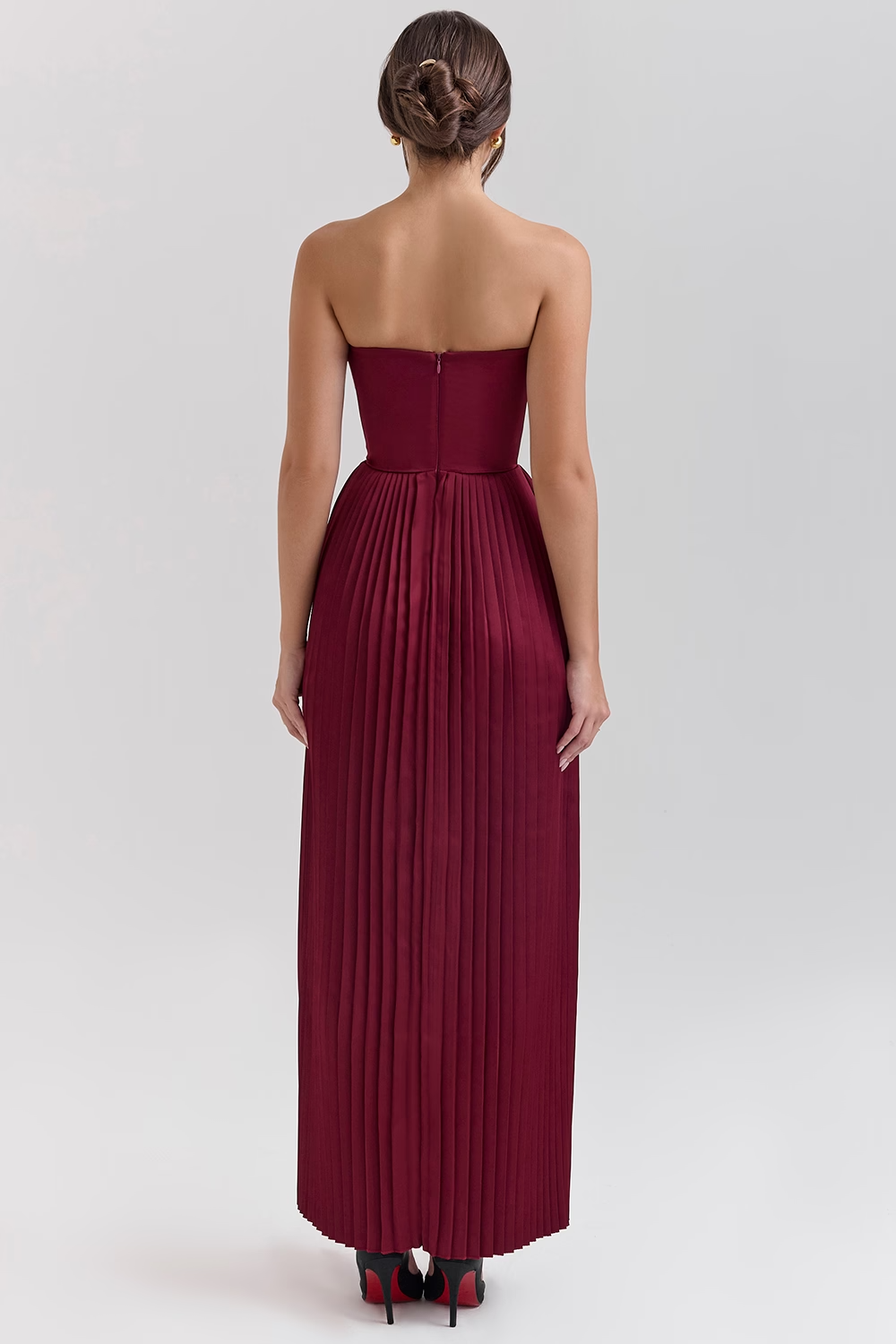 Marcella - Berry Pleated Georgette Maxi Dress - RED