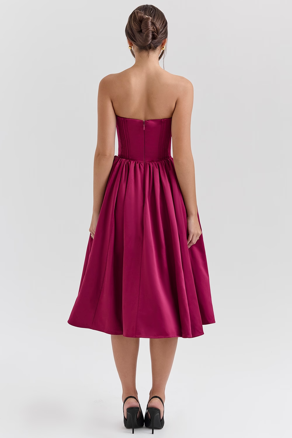 Coco Burgundy Satin Tulle Midi Dress - Red