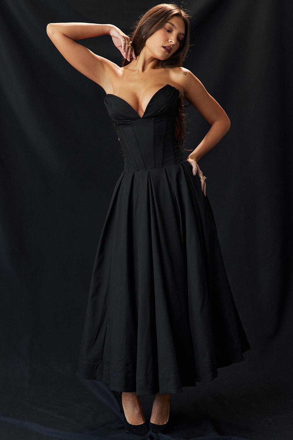 Lady Black Strapless Midi Dress - Black