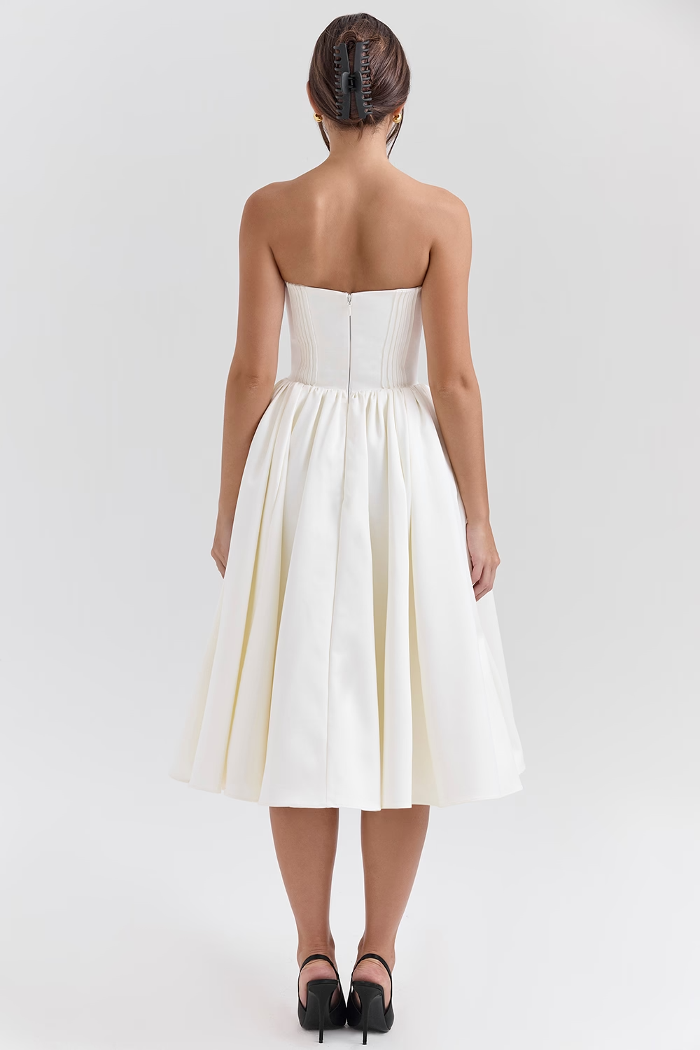 Coco Vintage Ivory Satin Midi Dress - Ivory White