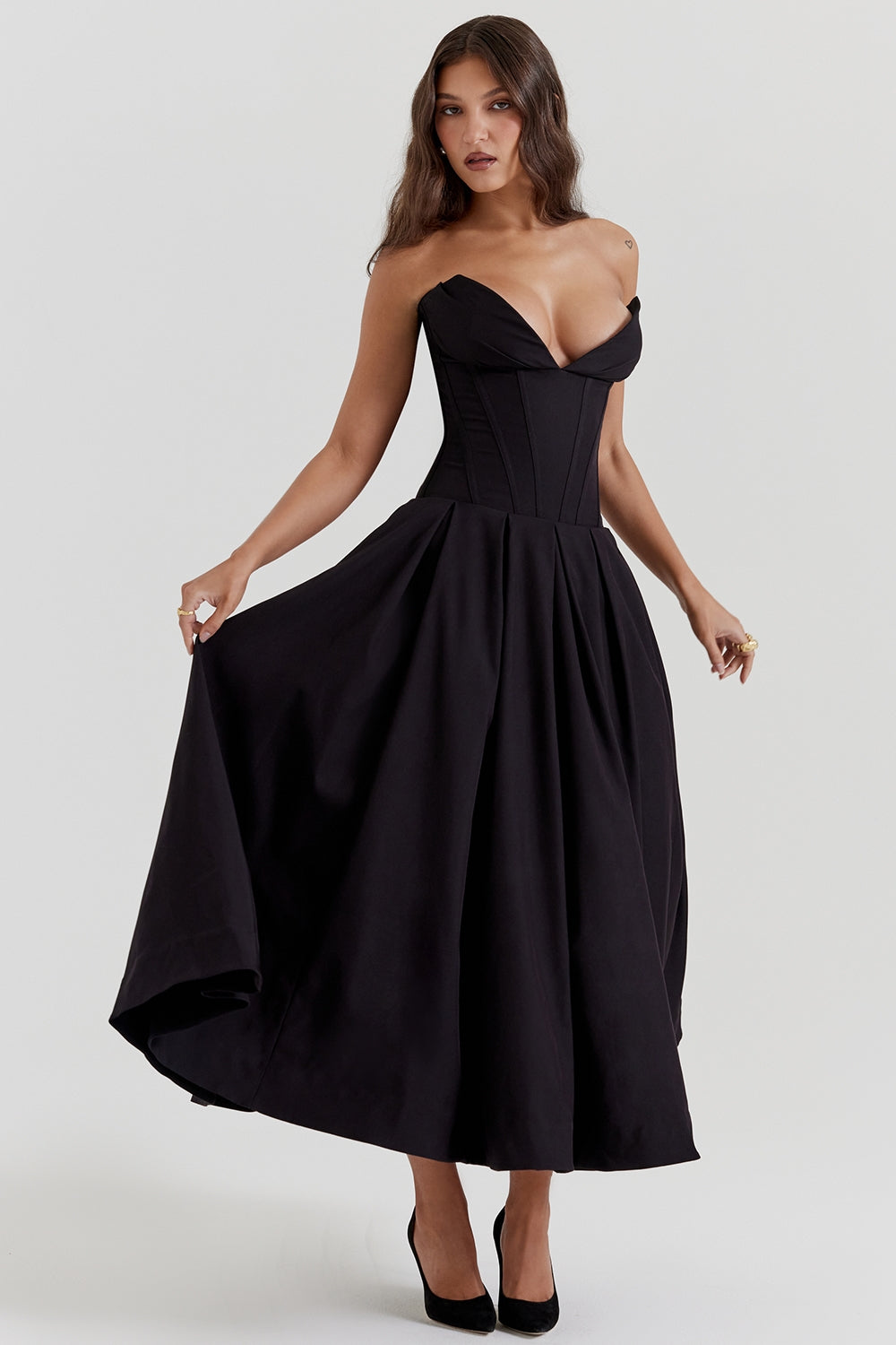 Lady Black Strapless Midi Dress - Black