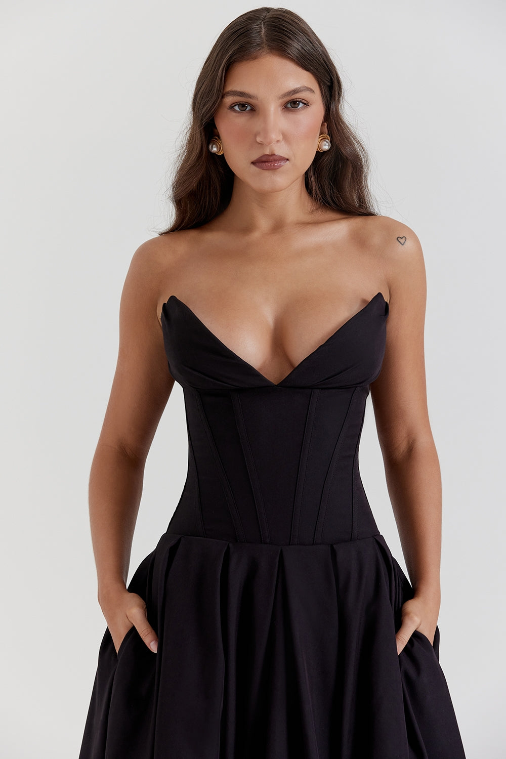 Lady Black Strapless Midi Dress - Black