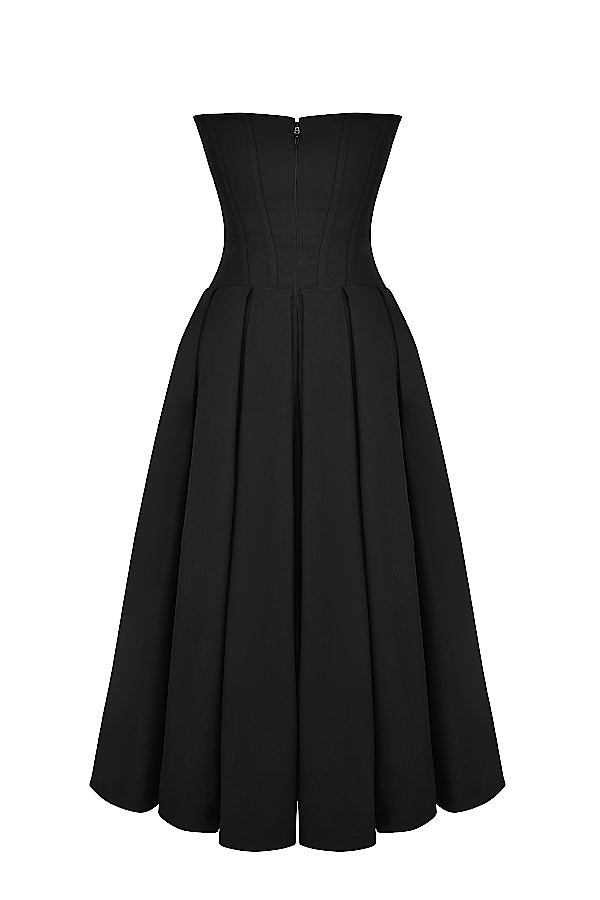 Lady Black Strapless Midi Dress - Black