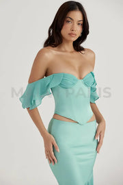 Isabella Jade Ruffle Sleeve Corset - Blue