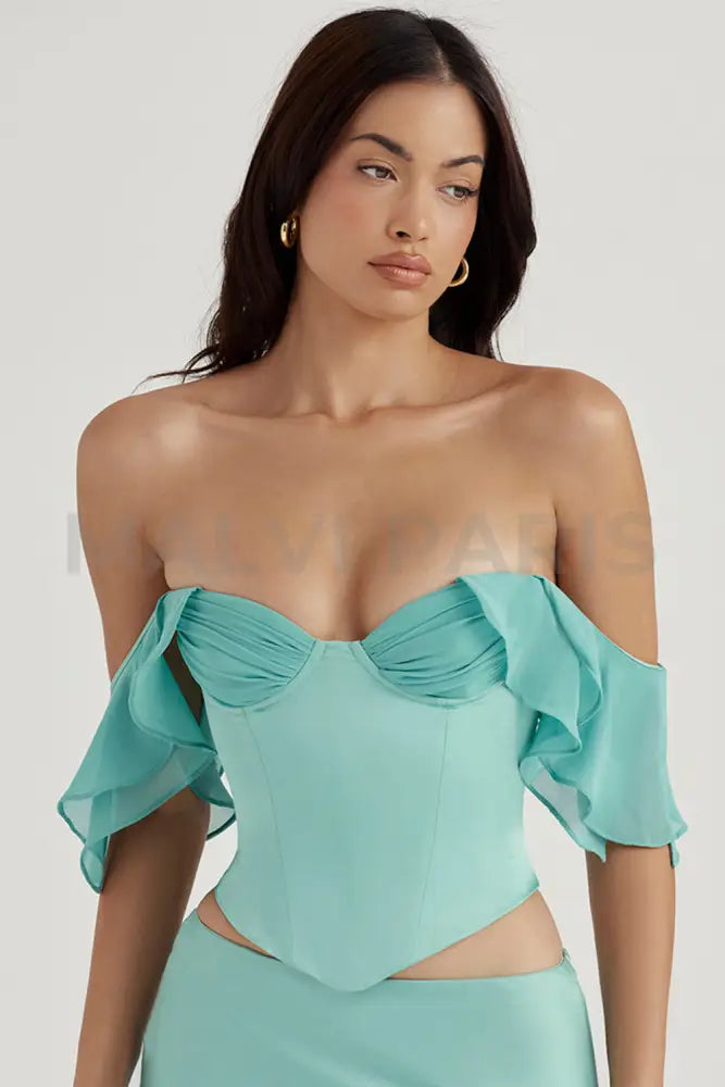 Isabella Jade Ruffle Sleeve Corset - Blue