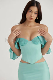 Isabella Jade Ruffle Sleeve Corset - Blue