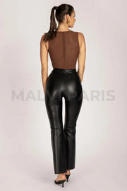 Ivanka Stretch Vegan Leather High Waist Trousers - Black - MALVI PARIS