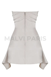 Jasmine Oyster Draped Strapless Corset Mini Dress - Beige