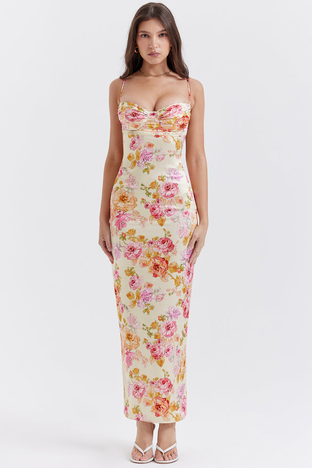 JOSEFINA IVORY FLORAL MAXI DRESS - Beige