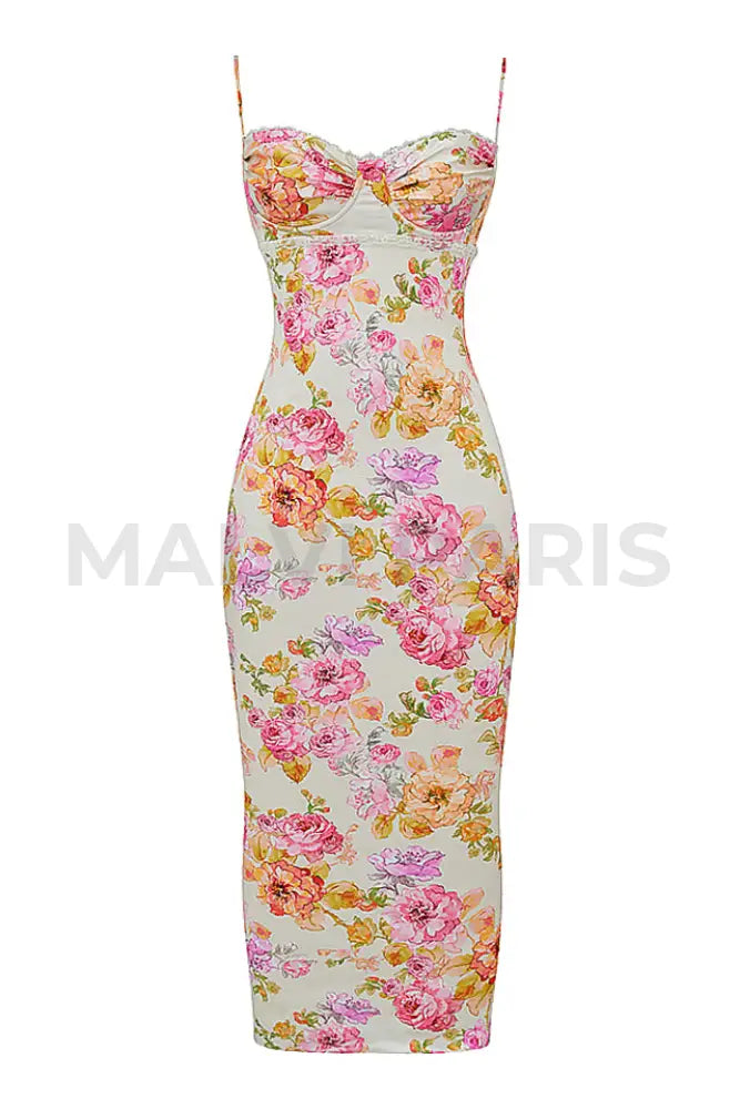 Josefina Ivory Floral Maxi Dress - Beige Dresses