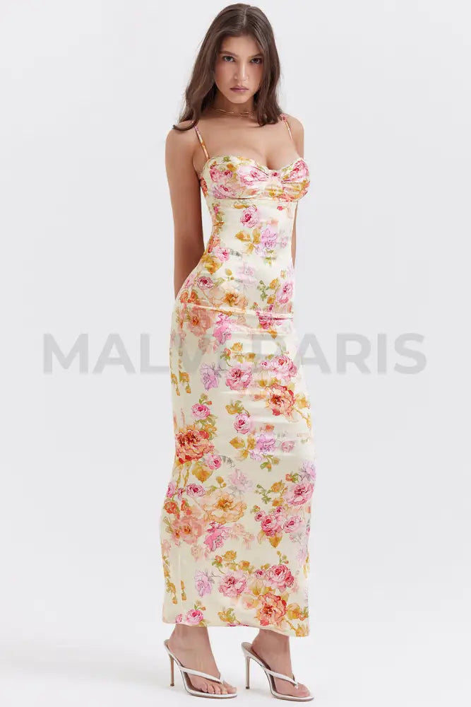 Josefina Ivory Floral Maxi Dress - Beige Dresses