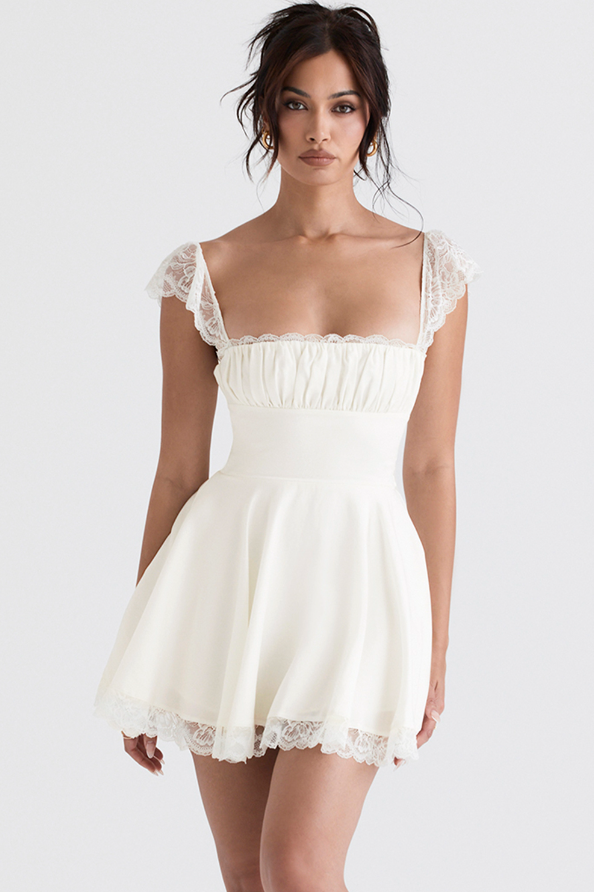 KAIA IVORY A-LINE MINI DRESS - White